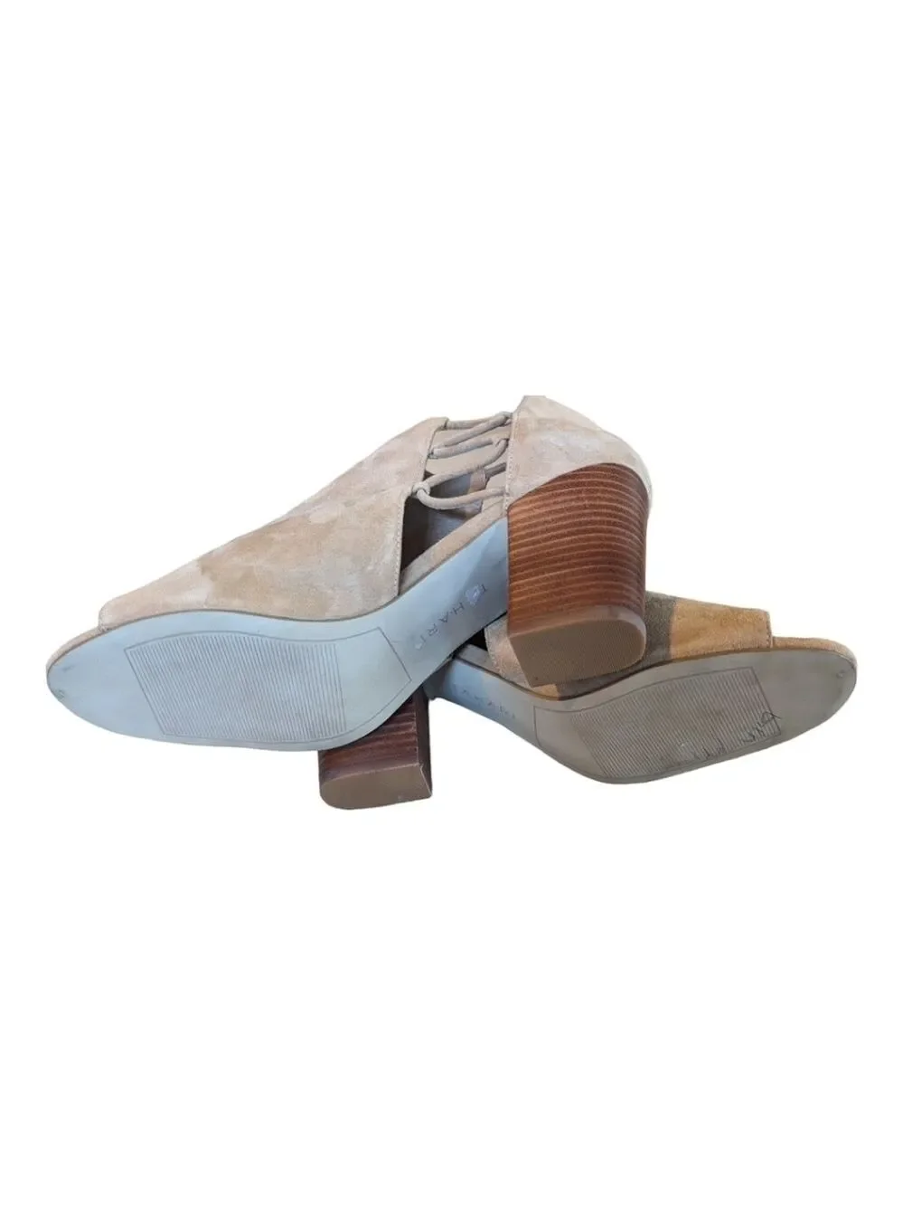 𝅺Tahari Post Tan Suede Peep Toe Booties Size 9.5 Sharp